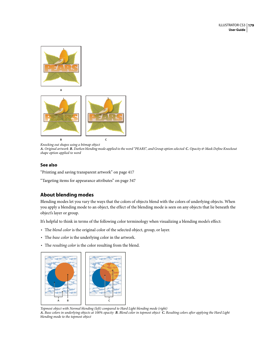 About blending modes | Adobe Illustrator CS3 User Manual | Page 185 / 495