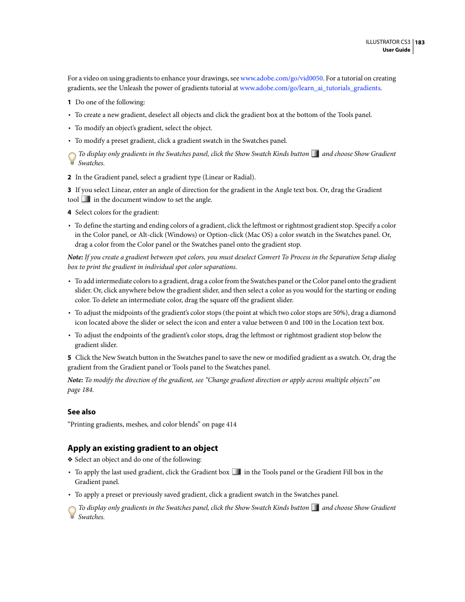 Apply an existing gradient to an object | Adobe Illustrator CS3 User Manual | Page 189 / 495