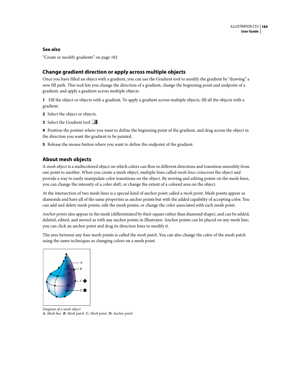About mesh objects | Adobe Illustrator CS3 User Manual | Page 190 / 495