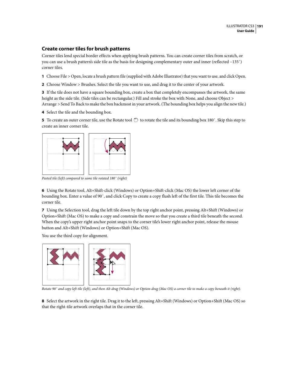 Create corner tiles for brush patterns | Adobe Illustrator CS3 User Manual | Page 197 / 495