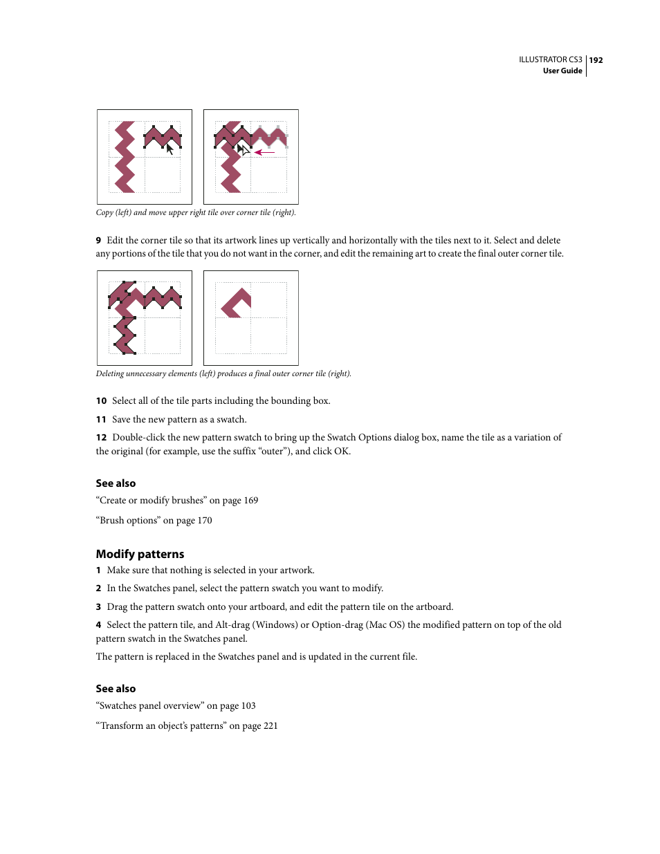 Modify patterns | Adobe Illustrator CS3 User Manual | Page 198 / 495