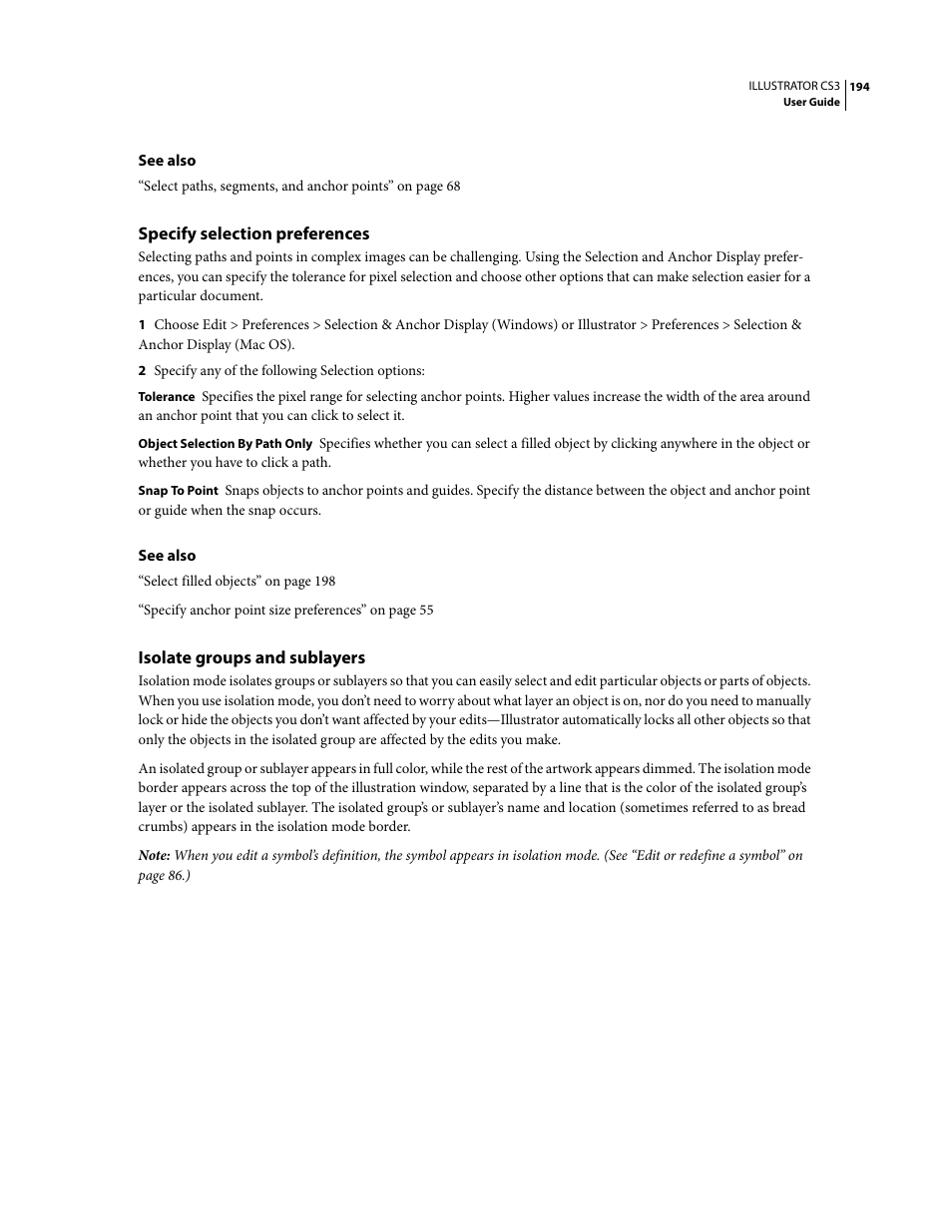 Specify selection preferences, Isolate groups and sublayers | Adobe Illustrator CS3 User Manual | Page 200 / 495