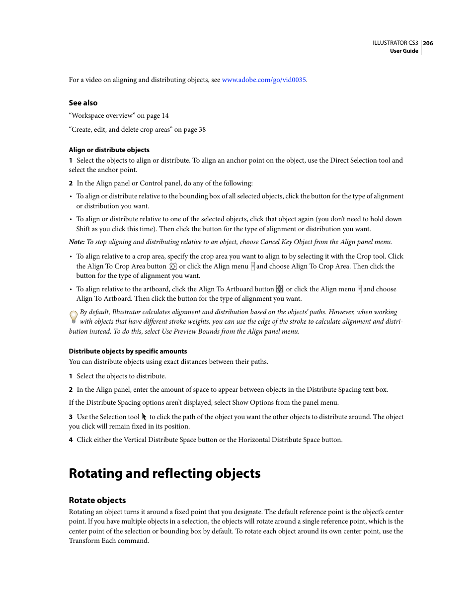 Rotating and reflecting objects, Rotate objects | Adobe Illustrator CS3 User Manual | Page 212 / 495