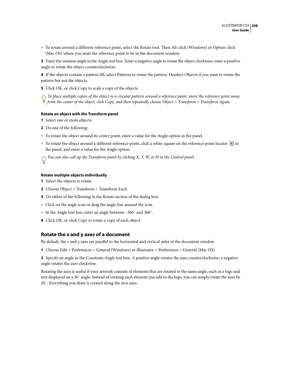 Rotate the x and y axes of a document | Adobe Illustrator CS3 User Manual | Page 214 / 495