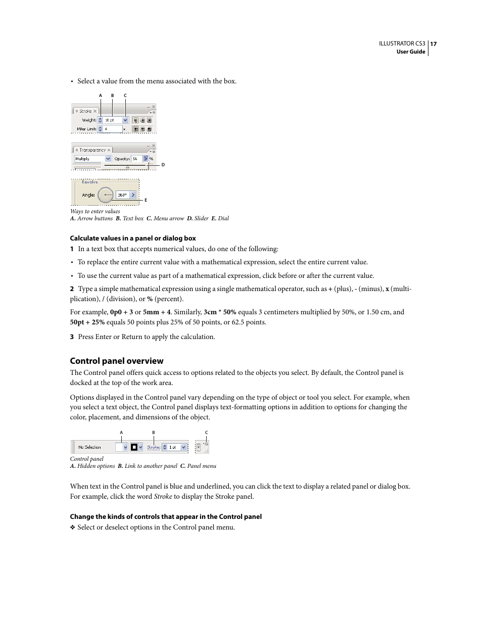 Control panel overview | Adobe Illustrator CS3 User Manual | Page 23 / 495
