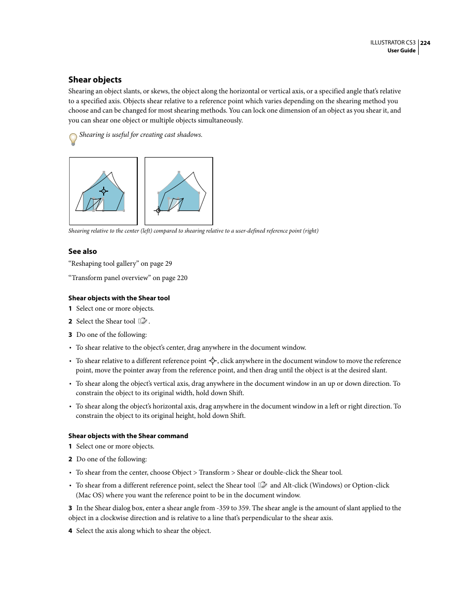 Shear objects | Adobe Illustrator CS3 User Manual | Page 230 / 495