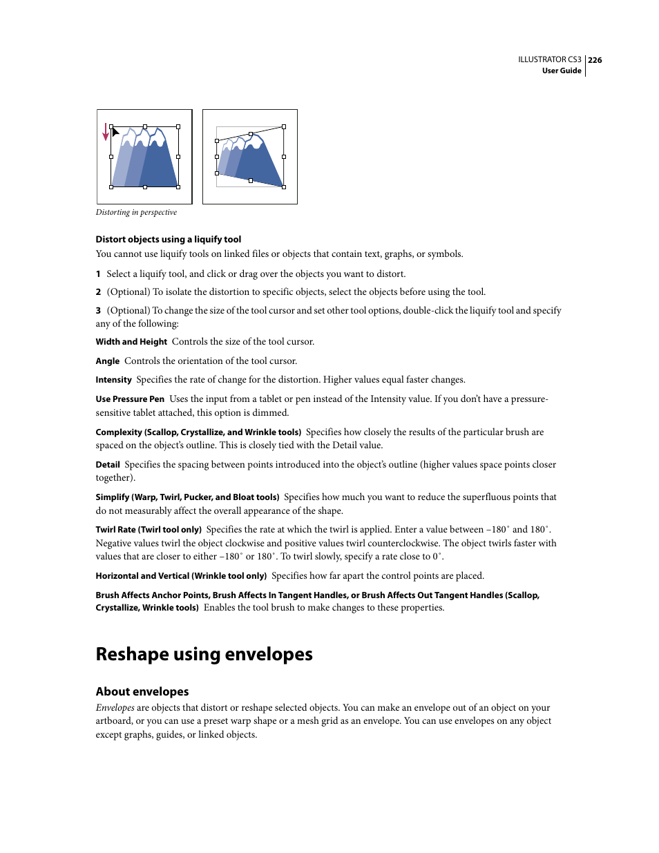 Reshape using envelopes, About envelopes | Adobe Illustrator CS3 User Manual | Page 232 / 495