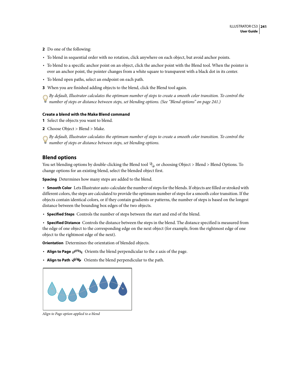 Blend options | Adobe Illustrator CS3 User Manual | Page 247 / 495