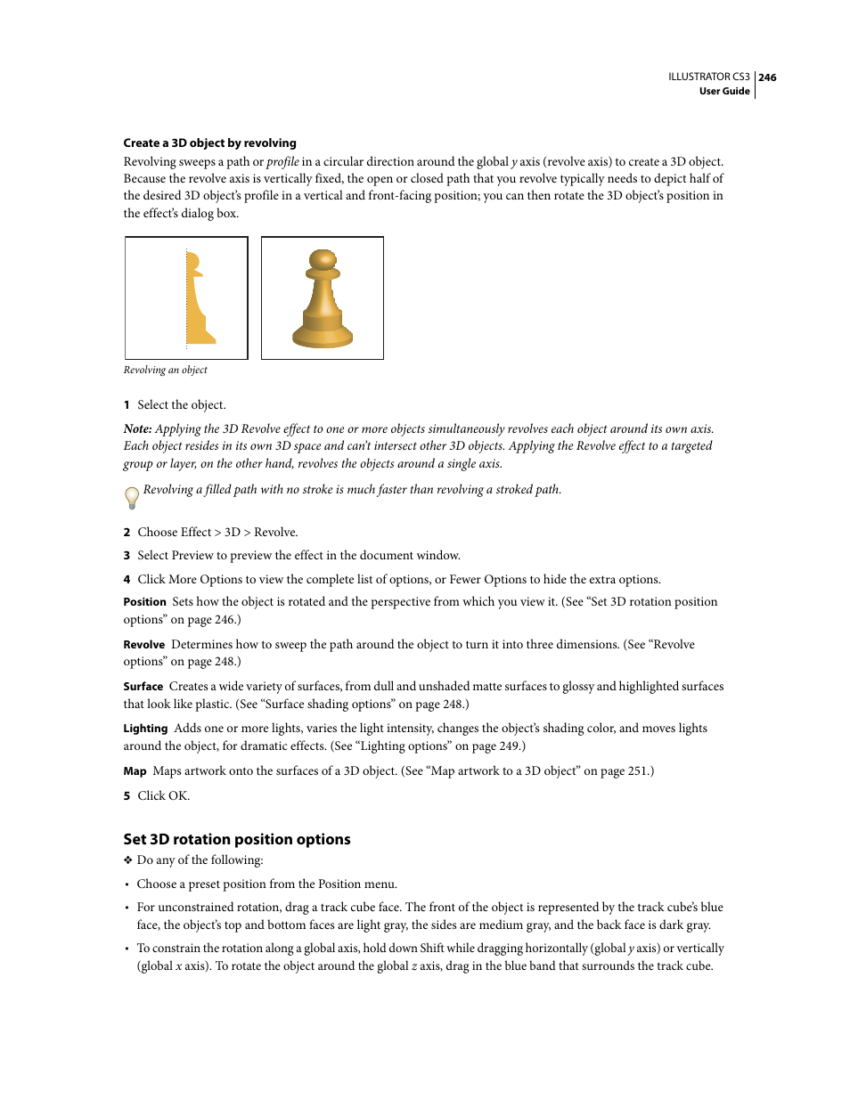 Set 3d rotation position options, Ee “set 3d rotation position | Adobe Illustrator CS3 User Manual | Page 252 / 495