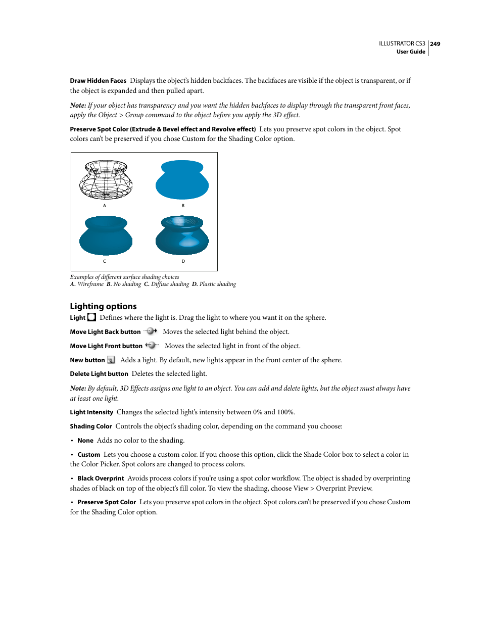 Lighting options | Adobe Illustrator CS3 User Manual | Page 255 / 495