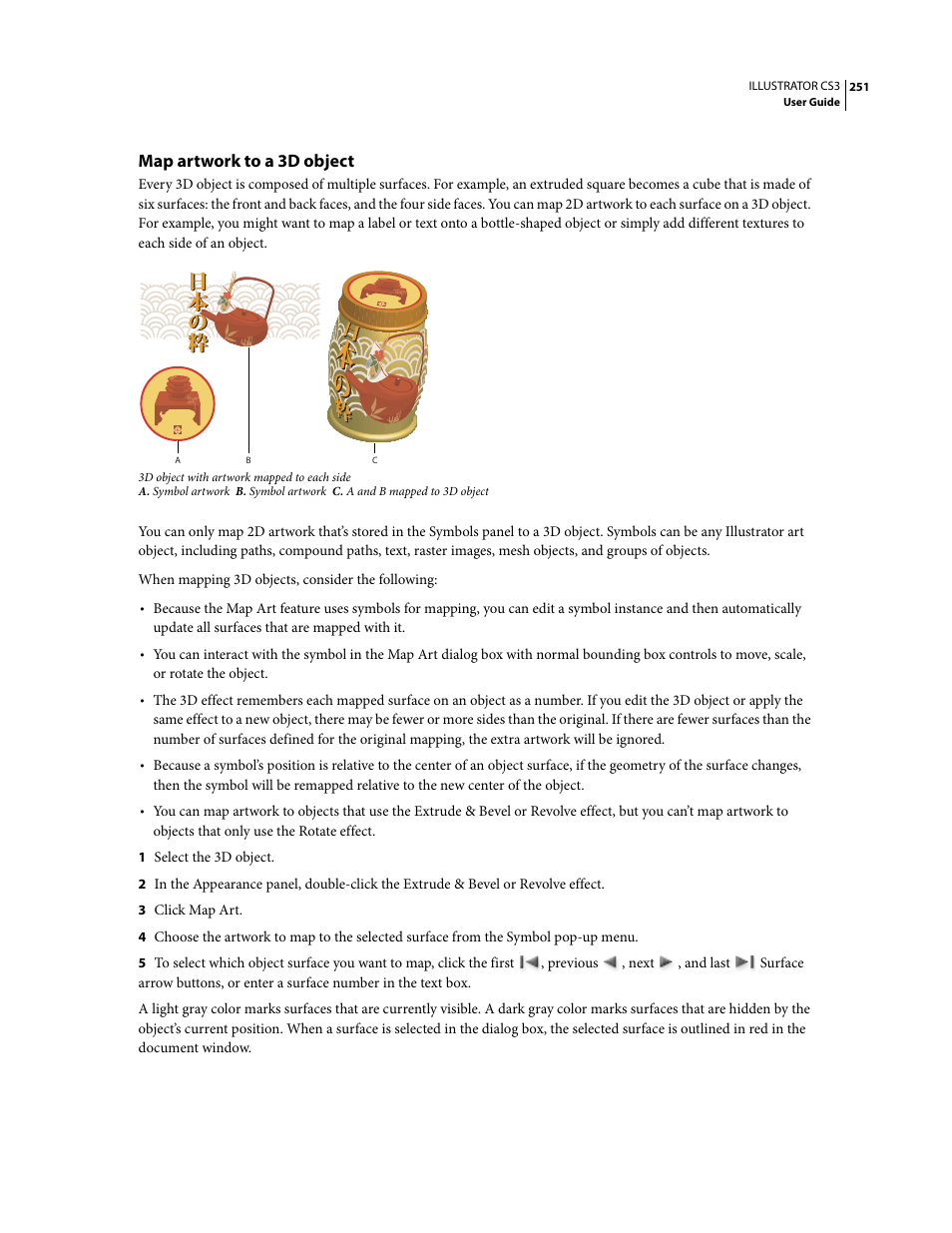 Map artwork to a 3d object | Adobe Illustrator CS3 User Manual | Page 257 / 495
