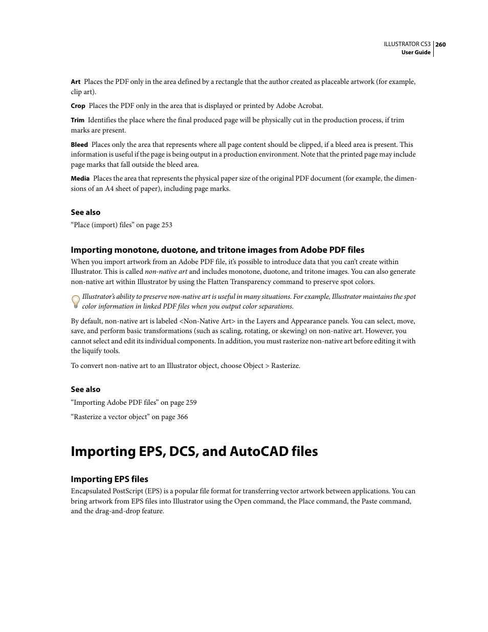 Importing eps, dcs, and autocad files, Importing eps files | Adobe Illustrator CS3 User Manual | Page 266 / 495