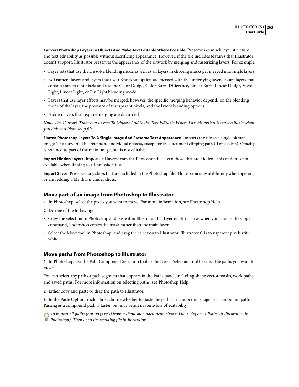 Move paths from photoshop to illustrator | Adobe Illustrator CS3 User Manual | Page 269 / 495