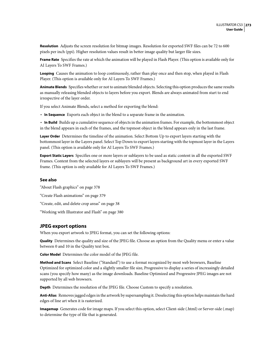 Jpeg export options | Adobe Illustrator CS3 User Manual | Page 279 / 495