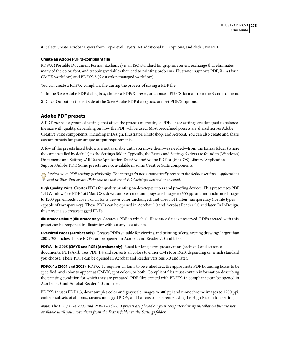 Adobe pdf presets | Adobe Illustrator CS3 User Manual | Page 284 / 495