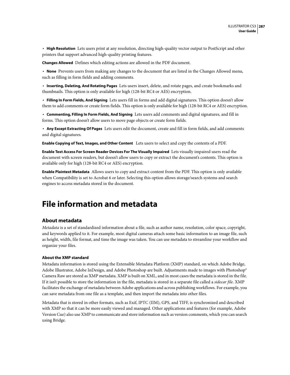 File information and metadata, About metadata | Adobe Illustrator CS3 User Manual | Page 293 / 495