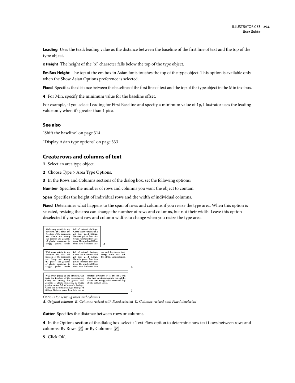 Create rows and columns of text | Adobe Illustrator CS3 User Manual | Page 300 / 495