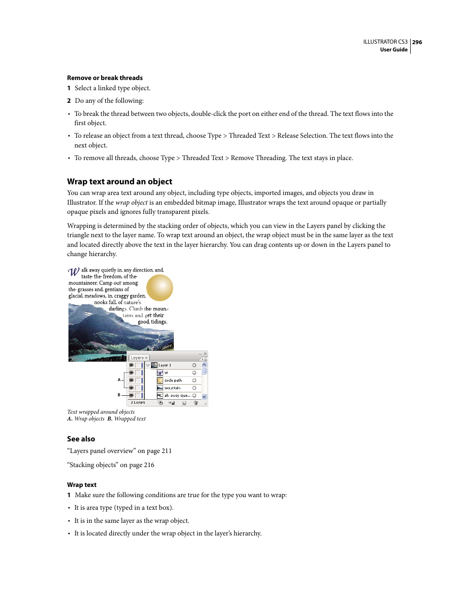 Wrap text around an object | Adobe Illustrator CS3 User Manual | Page 302 / 495