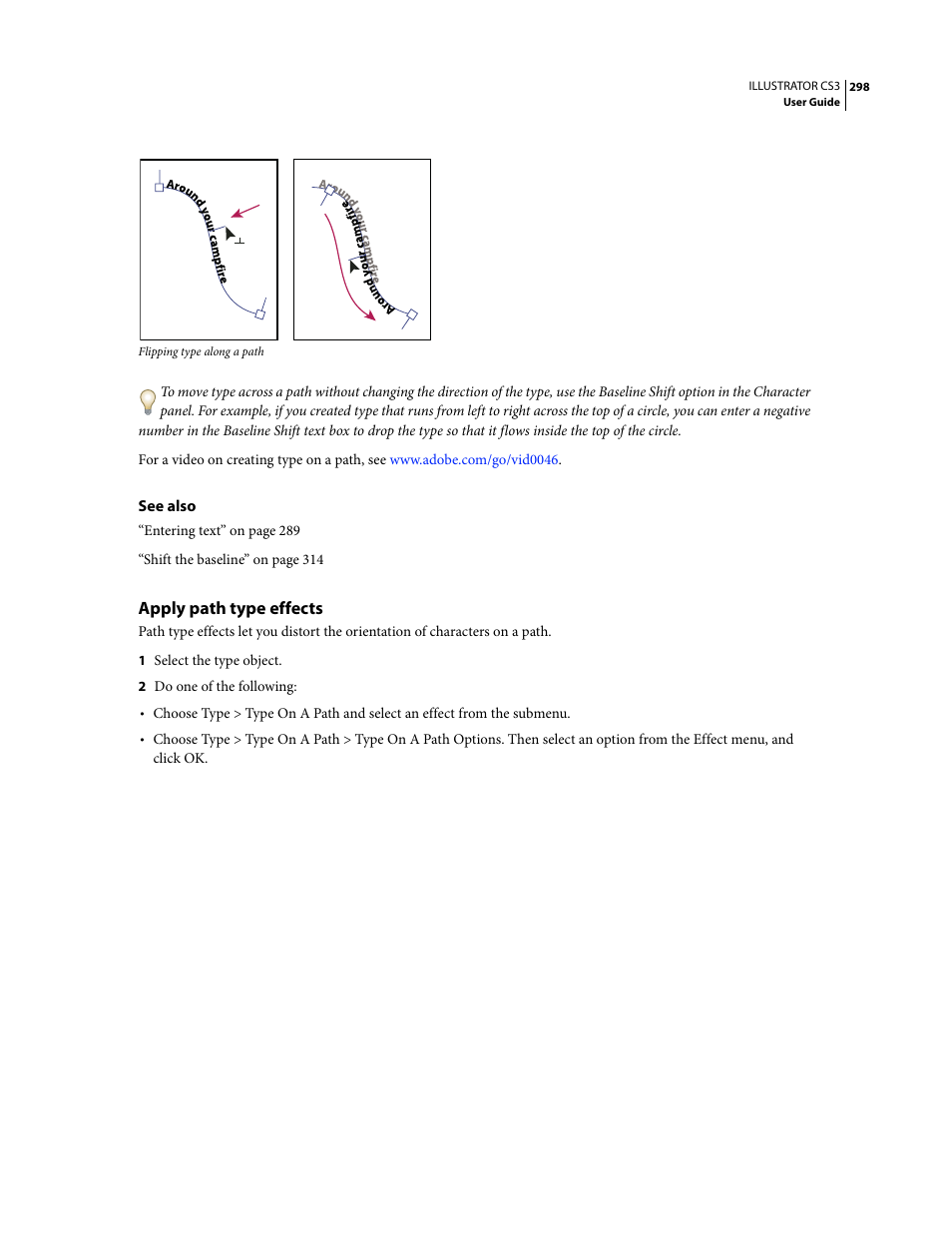 Apply path type effects | Adobe Illustrator CS3 User Manual | Page 304 / 495