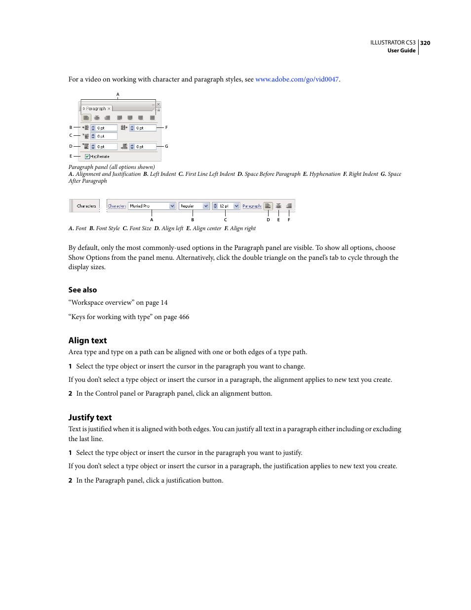 Align text, Justify text | Adobe Illustrator CS3 User Manual | Page 326 / 495