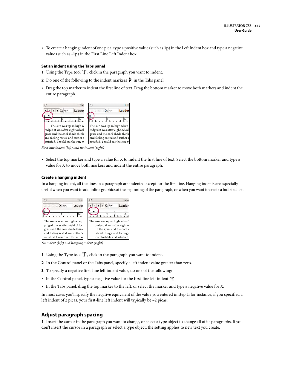 Adjust paragraph spacing | Adobe Illustrator CS3 User Manual | Page 328 / 495
