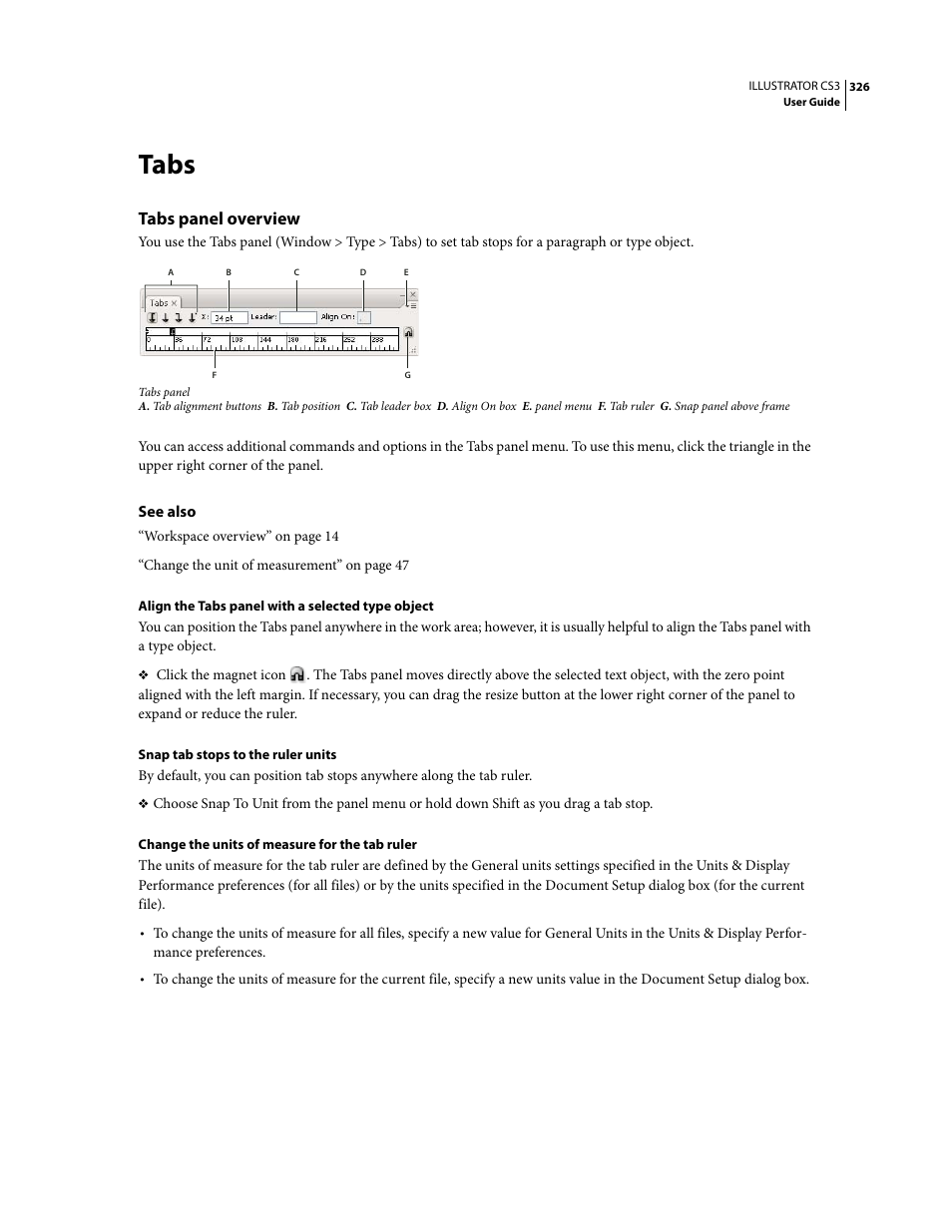 Tabs, Tabs panel overview | Adobe Illustrator CS3 User Manual | Page 332 / 495