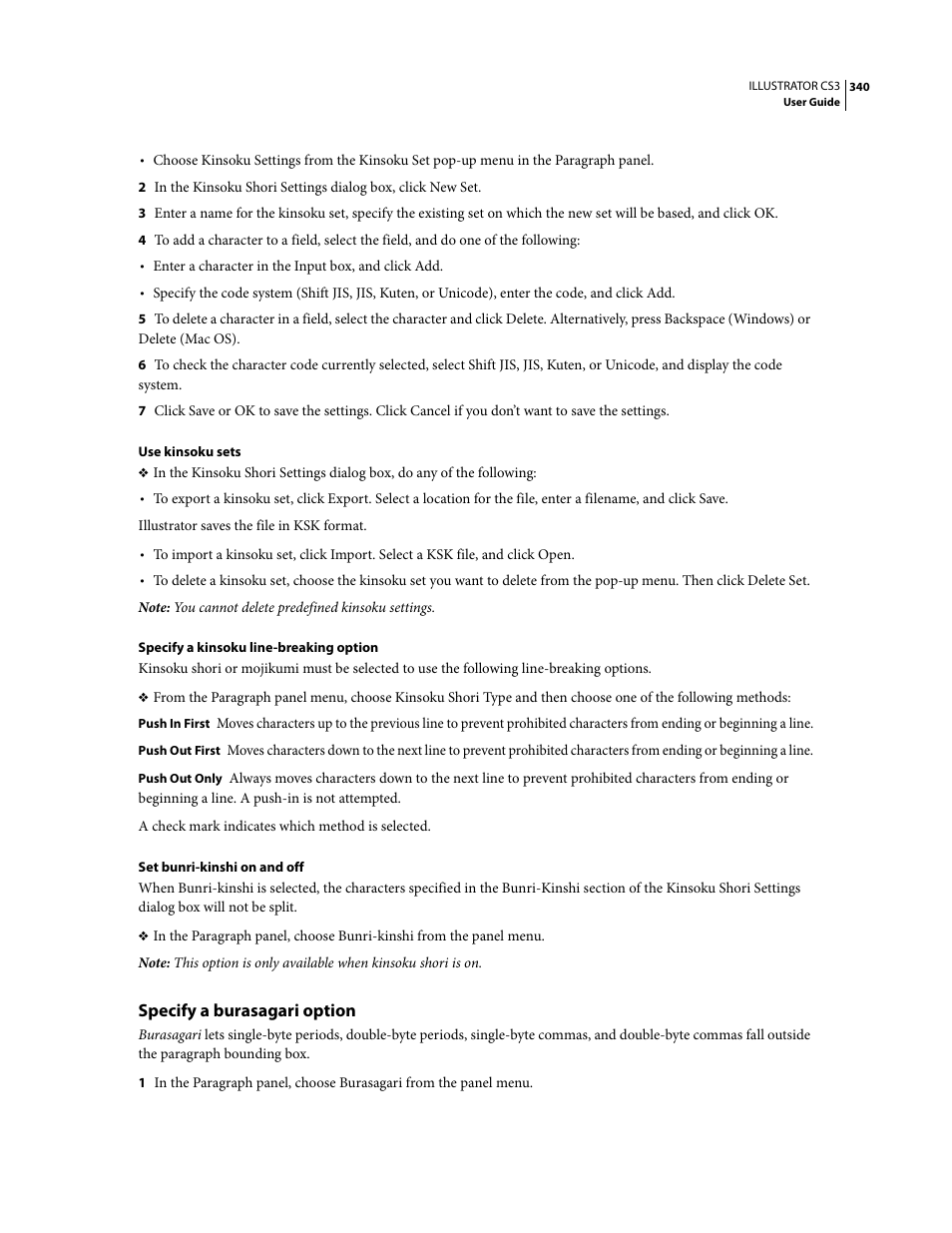 Specify a burasagari option | Adobe Illustrator CS3 User Manual | Page 346 / 495