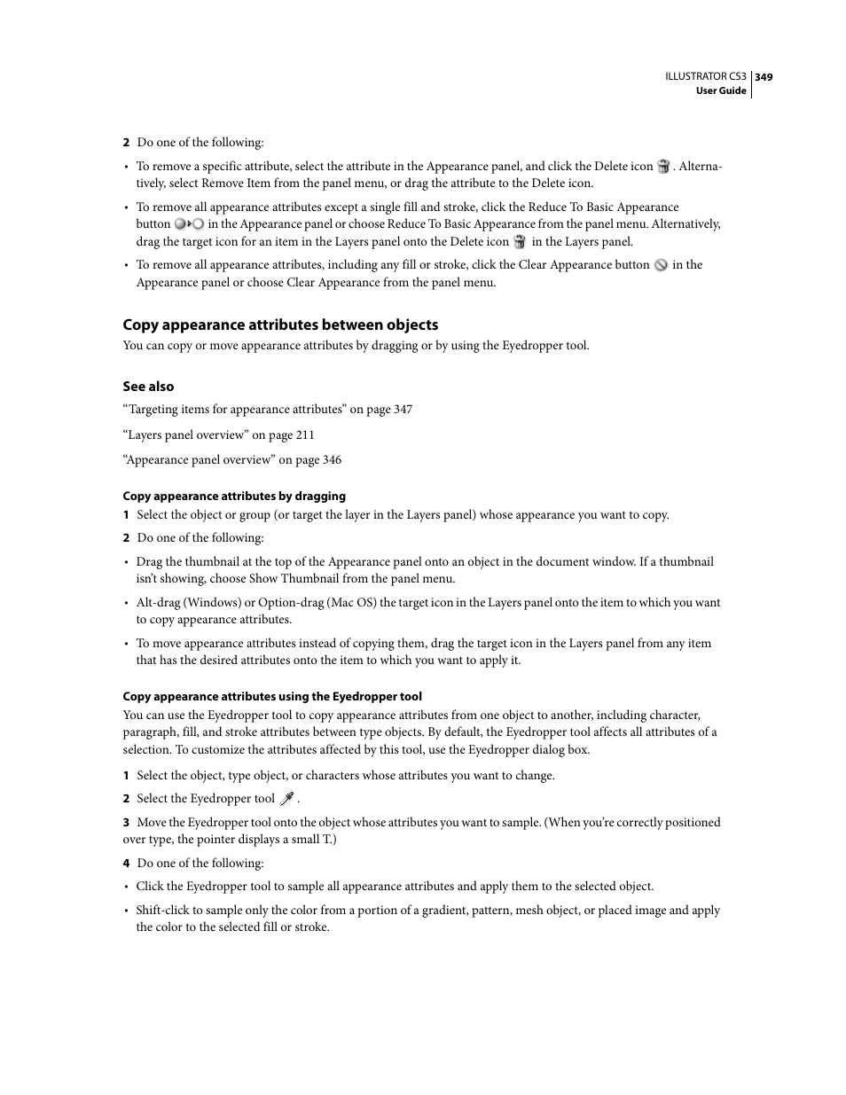 Copy appearance attributes between objects | Adobe Illustrator CS3 User Manual | Page 355 / 495