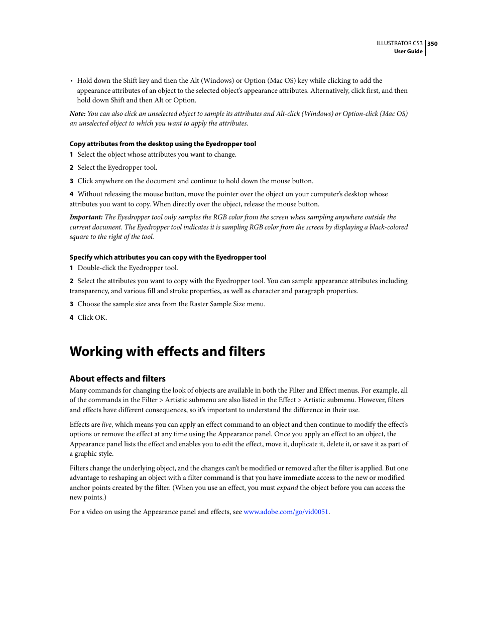 Working with effects and filters, About effects and filters | Adobe Illustrator CS3 User Manual | Page 356 / 495