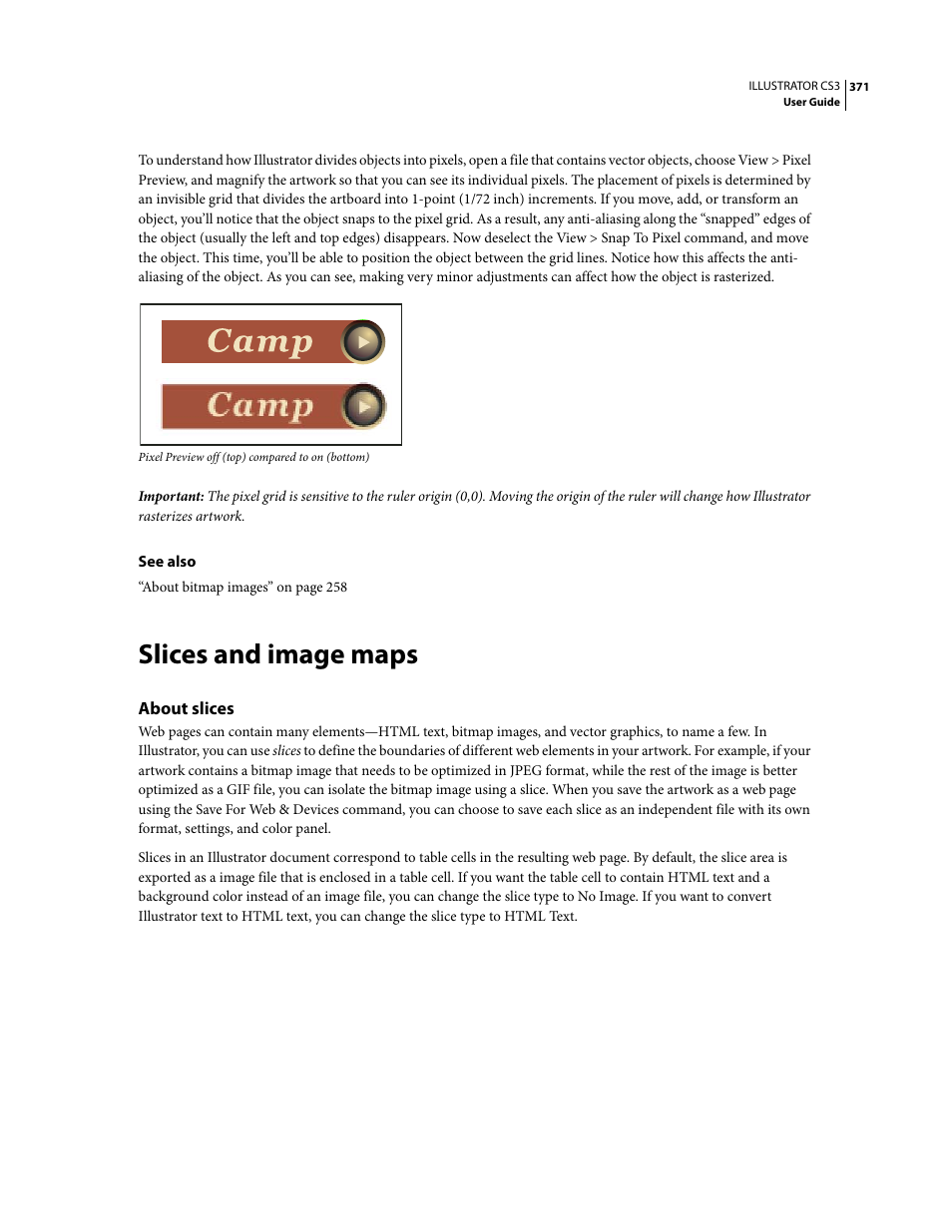 Slices and image maps, About slices | Adobe Illustrator CS3 User Manual | Page 377 / 495