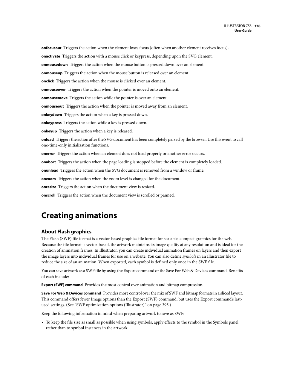 Creating animations, About flash graphics | Adobe Illustrator CS3 User Manual | Page 384 / 495