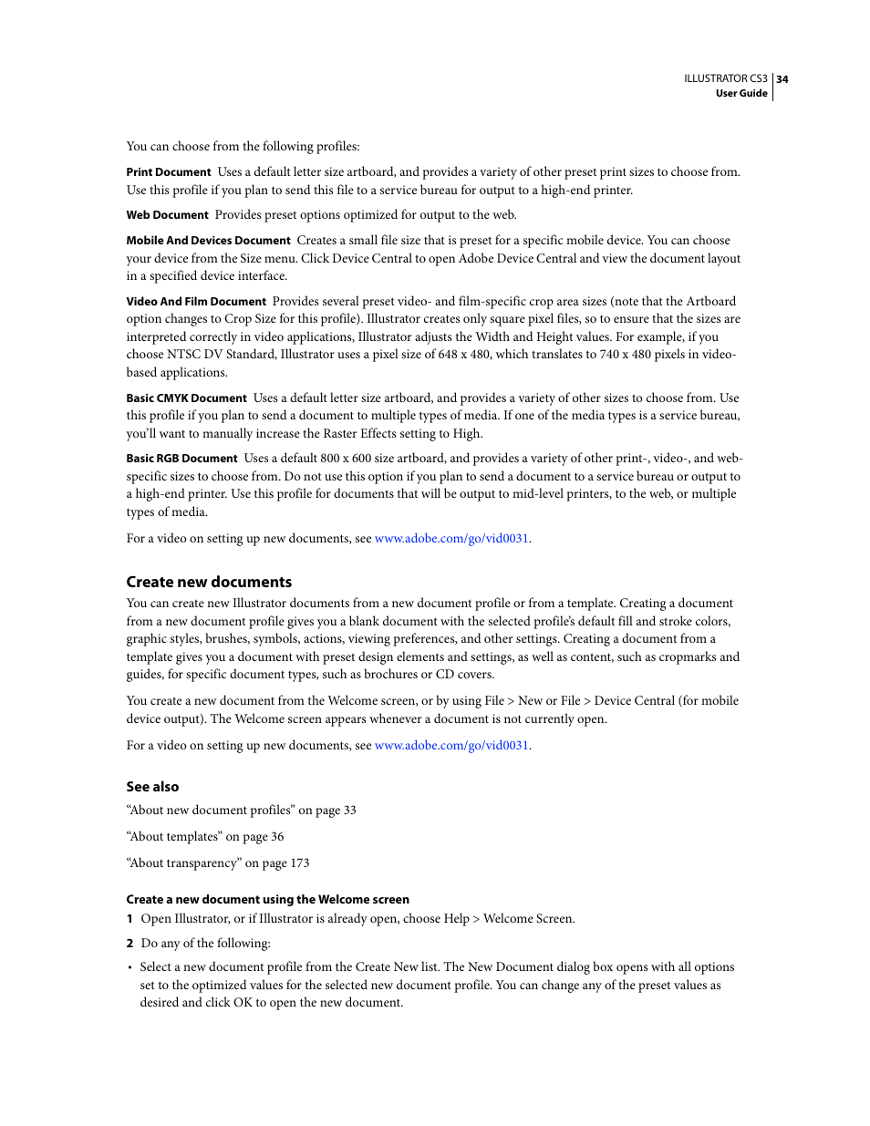 Create new documents | Adobe Illustrator CS3 User Manual | Page 40 / 495