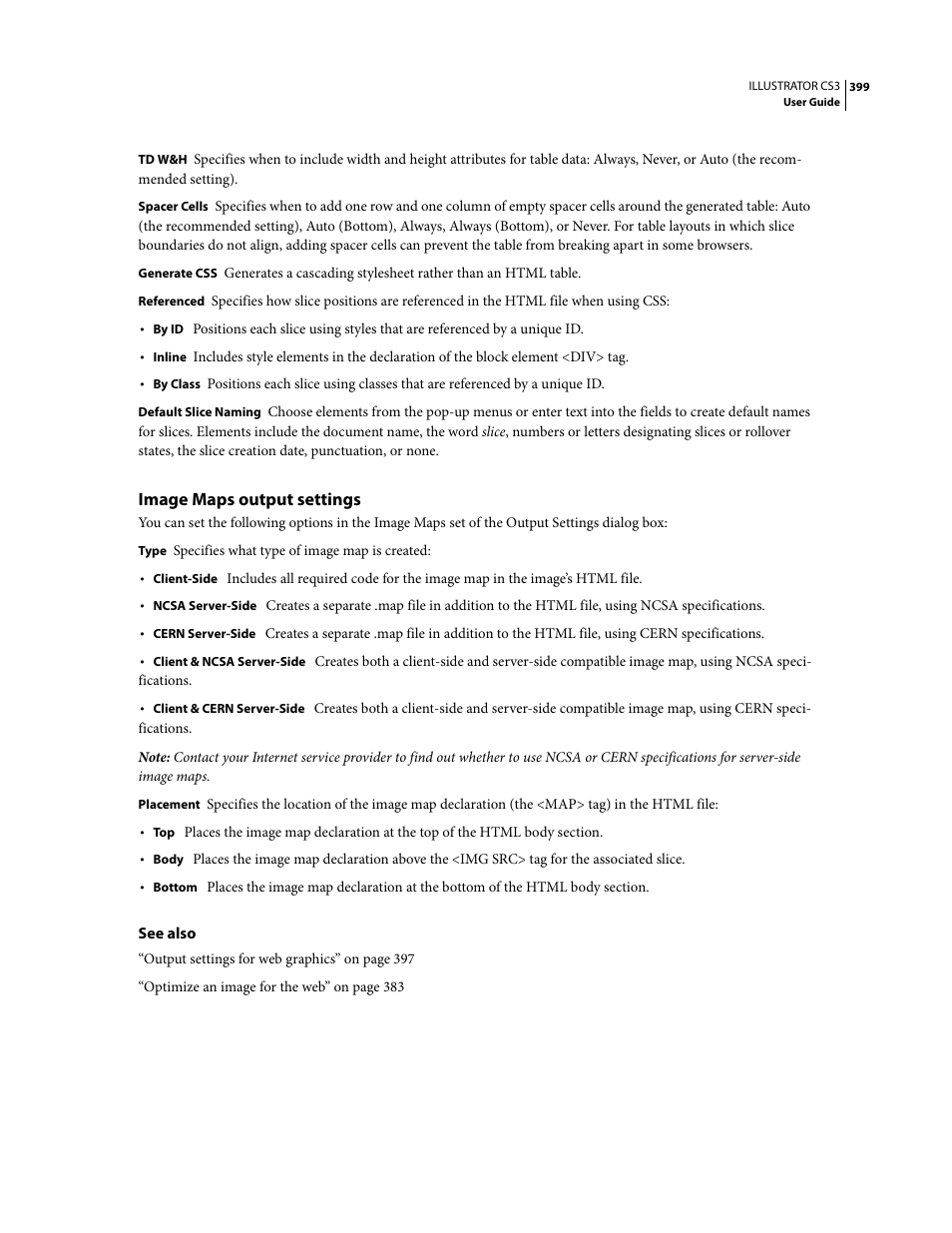Image maps output settings | Adobe Illustrator CS3 User Manual | Page 405 / 495