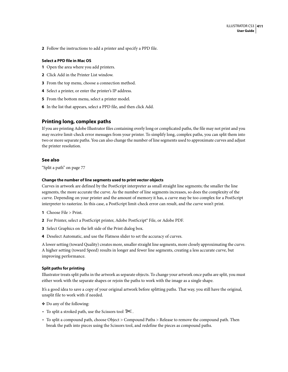 Printing long, complex paths | Adobe Illustrator CS3 User Manual | Page 417 / 495