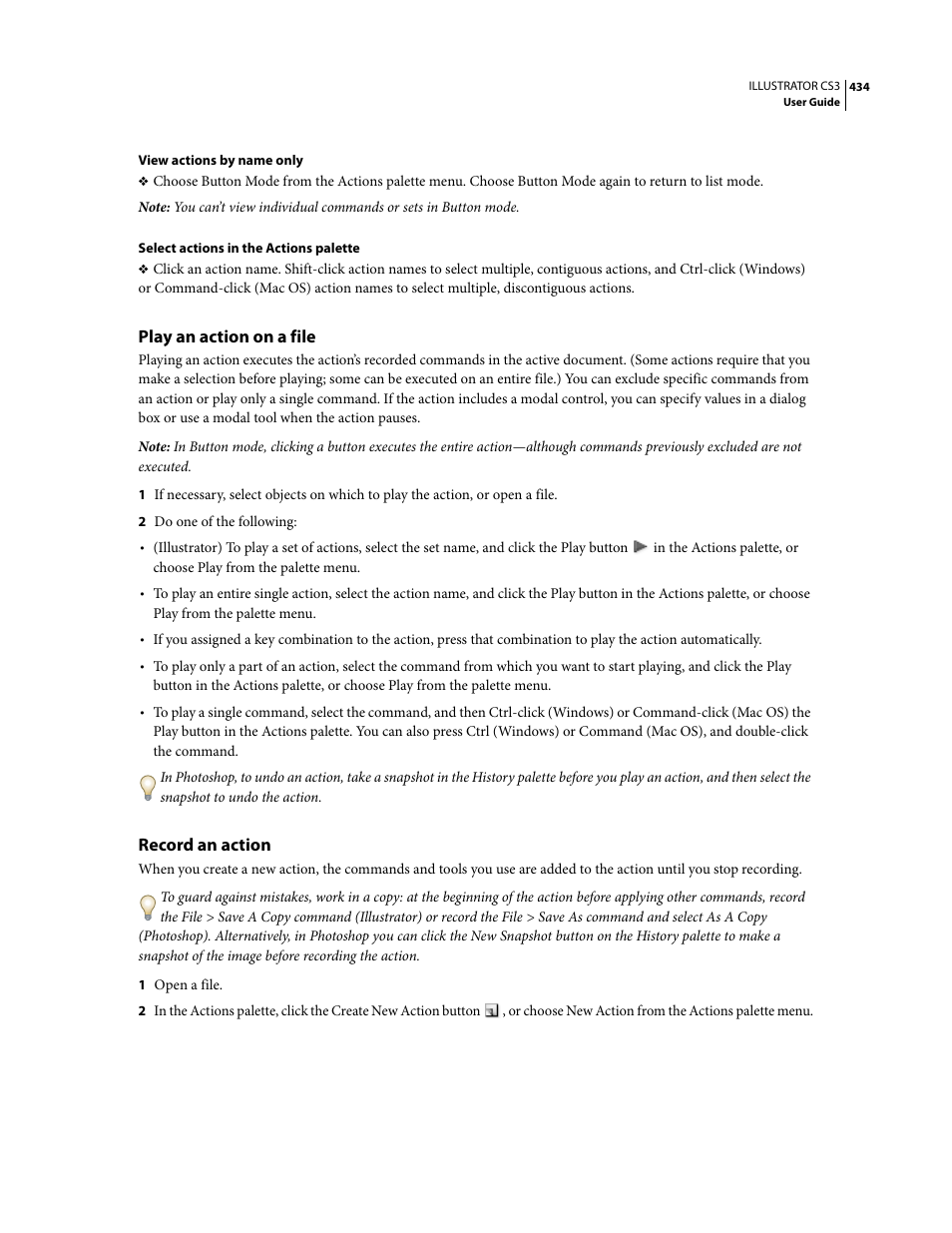 Play an action on a file, Record an action | Adobe Illustrator CS3 User Manual | Page 440 / 495