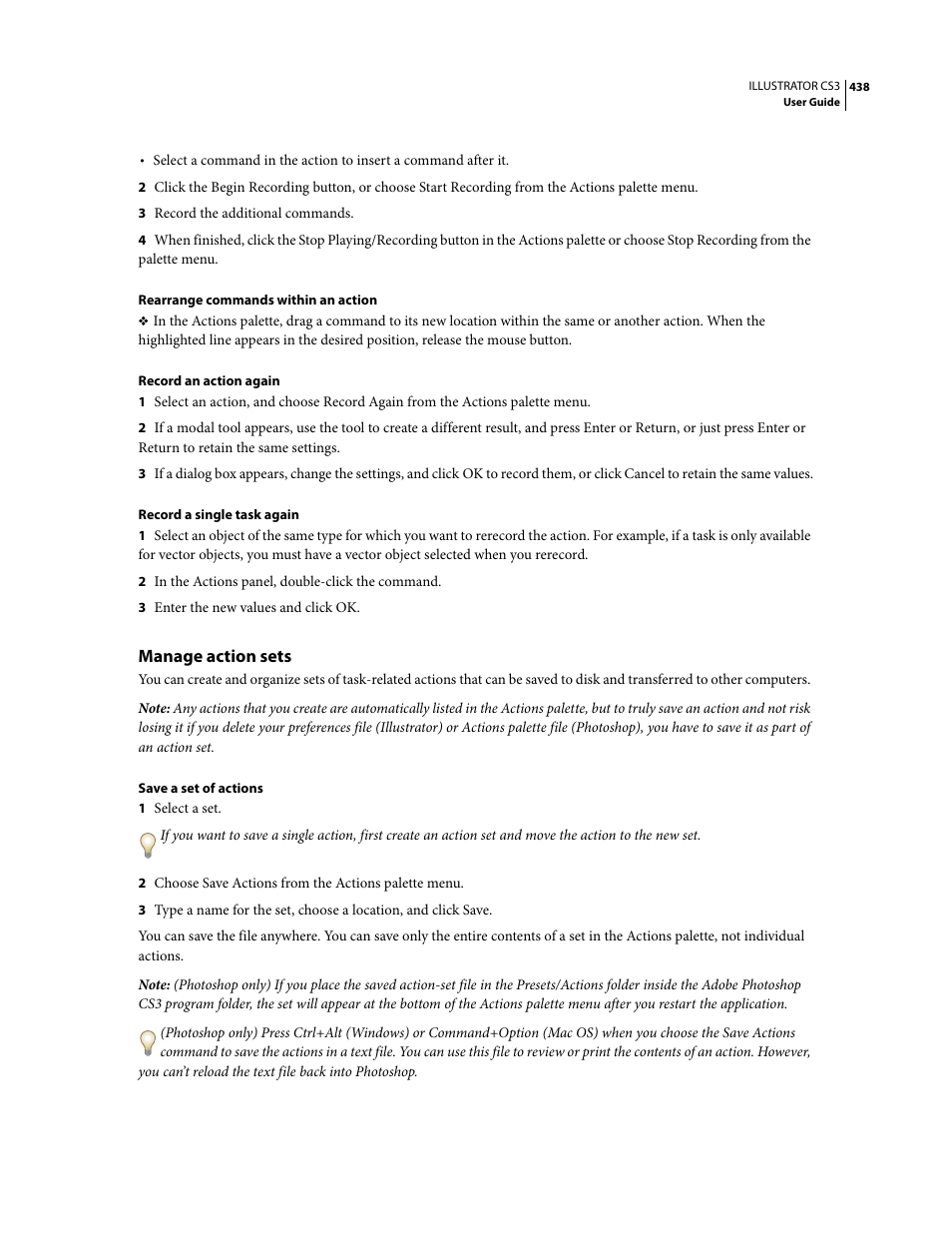 Manage action sets | Adobe Illustrator CS3 User Manual | Page 444 / 495