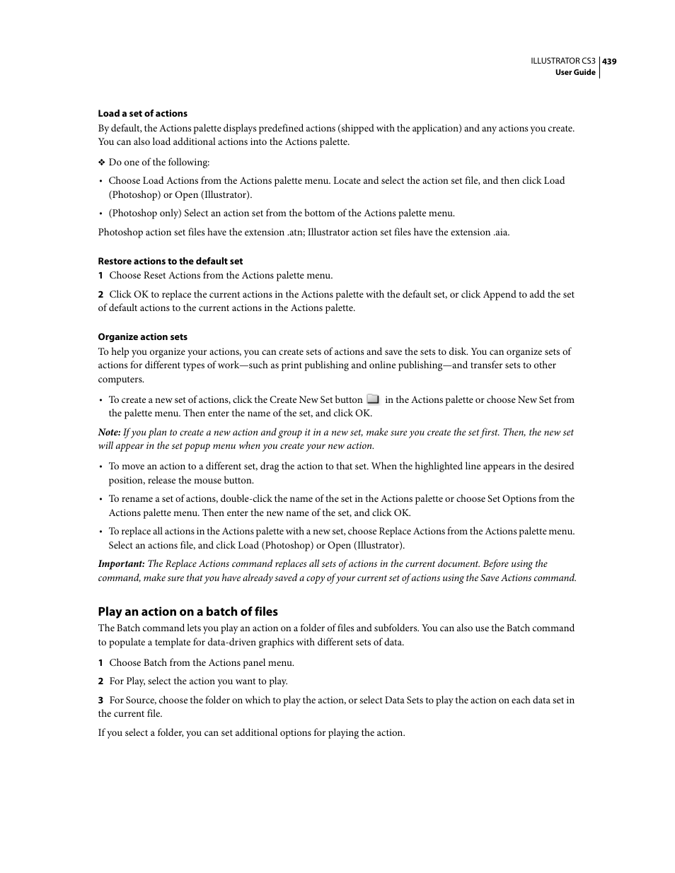 Play an action on a batch of files | Adobe Illustrator CS3 User Manual | Page 445 / 495