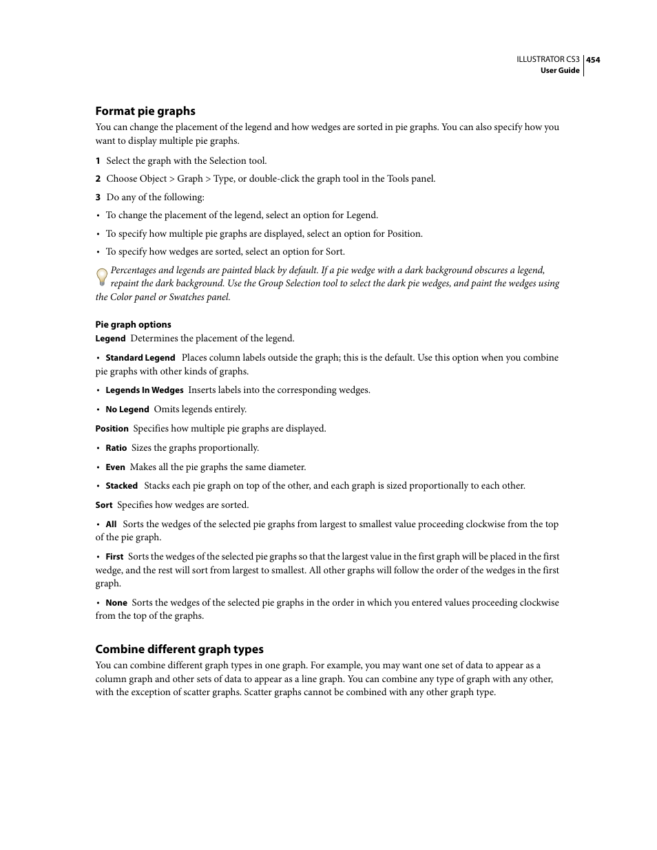 Format pie graphs, Combine different graph types | Adobe Illustrator CS3 User Manual | Page 460 / 495