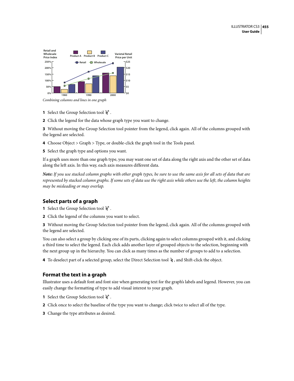 Select parts of a graph, Format the text in a graph | Adobe Illustrator CS3 User Manual | Page 461 / 495