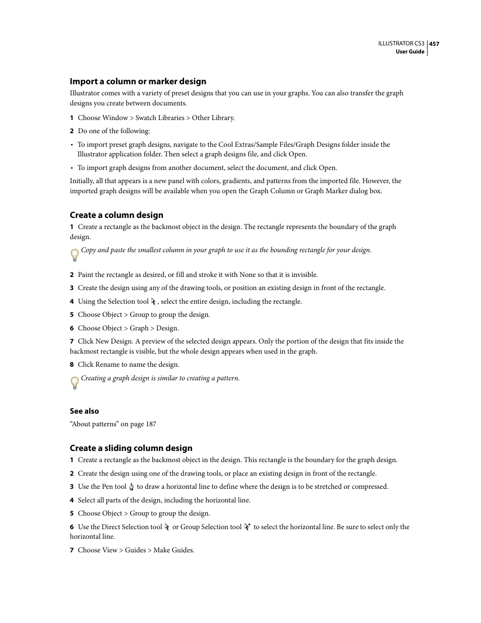 Import a column or marker design, Create a column design, Create a sliding column design | Adobe Illustrator CS3 User Manual | Page 463 / 495