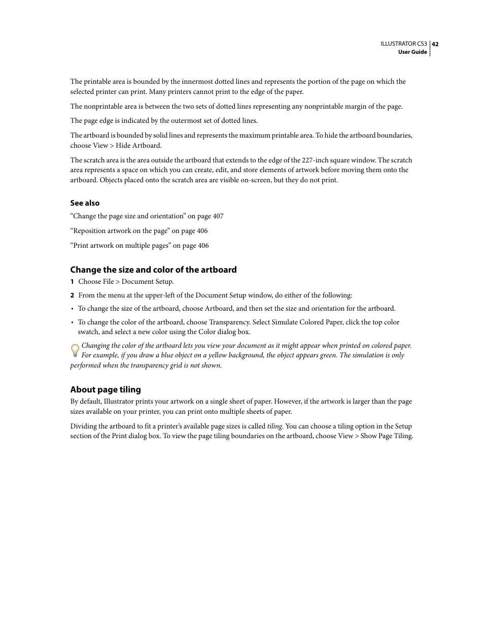 Change the size and color of the artboard | Adobe Illustrator CS3 User Manual | Page 48 / 495