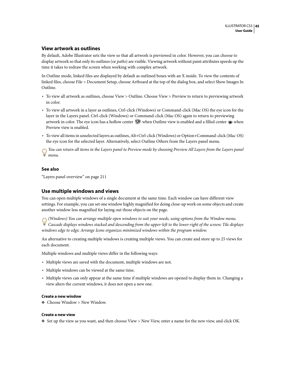 View artwork as outlines, Use multiple windows and views | Adobe Illustrator CS3 User Manual | Page 51 / 495
