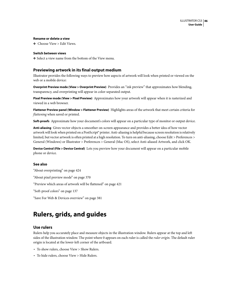 Previewing artwork in its final output medium, Rulers, grids, and guides, Use rulers | Adobe Illustrator CS3 User Manual | Page 52 / 495