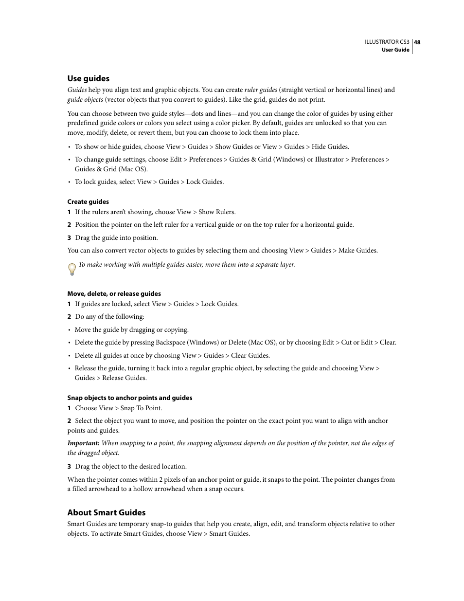 Use guides, About smart guides | Adobe Illustrator CS3 User Manual | Page 54 / 495