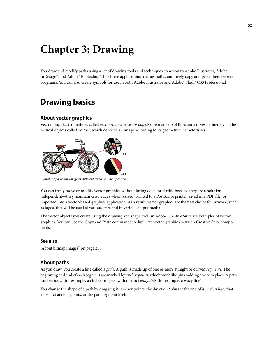 Chapter 3: drawing, Drawing basics, About vector graphics | About paths | Adobe Illustrator CS3 User Manual | Page 58 / 495