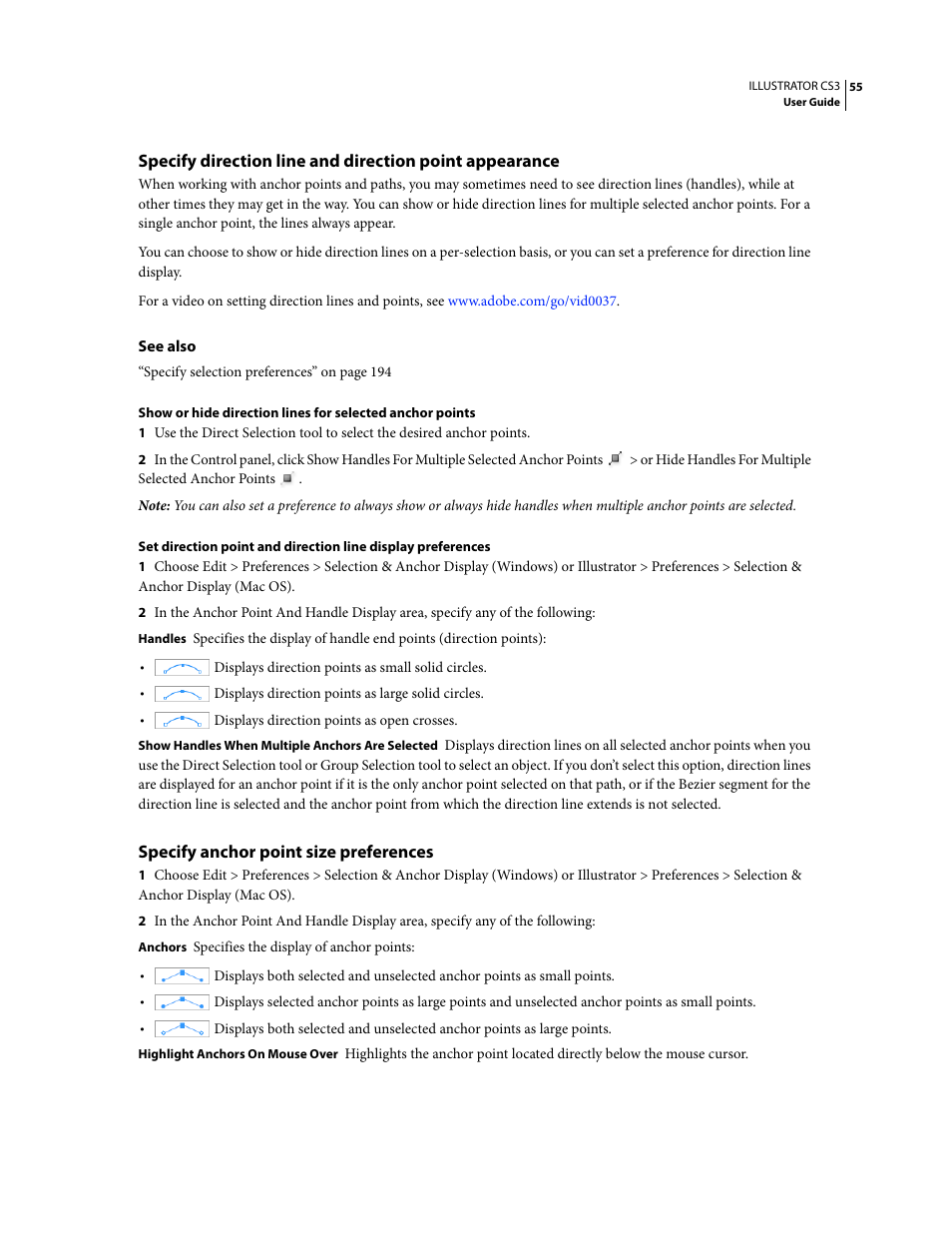 Specify anchor point size preferences | Adobe Illustrator CS3 User Manual | Page 61 / 495