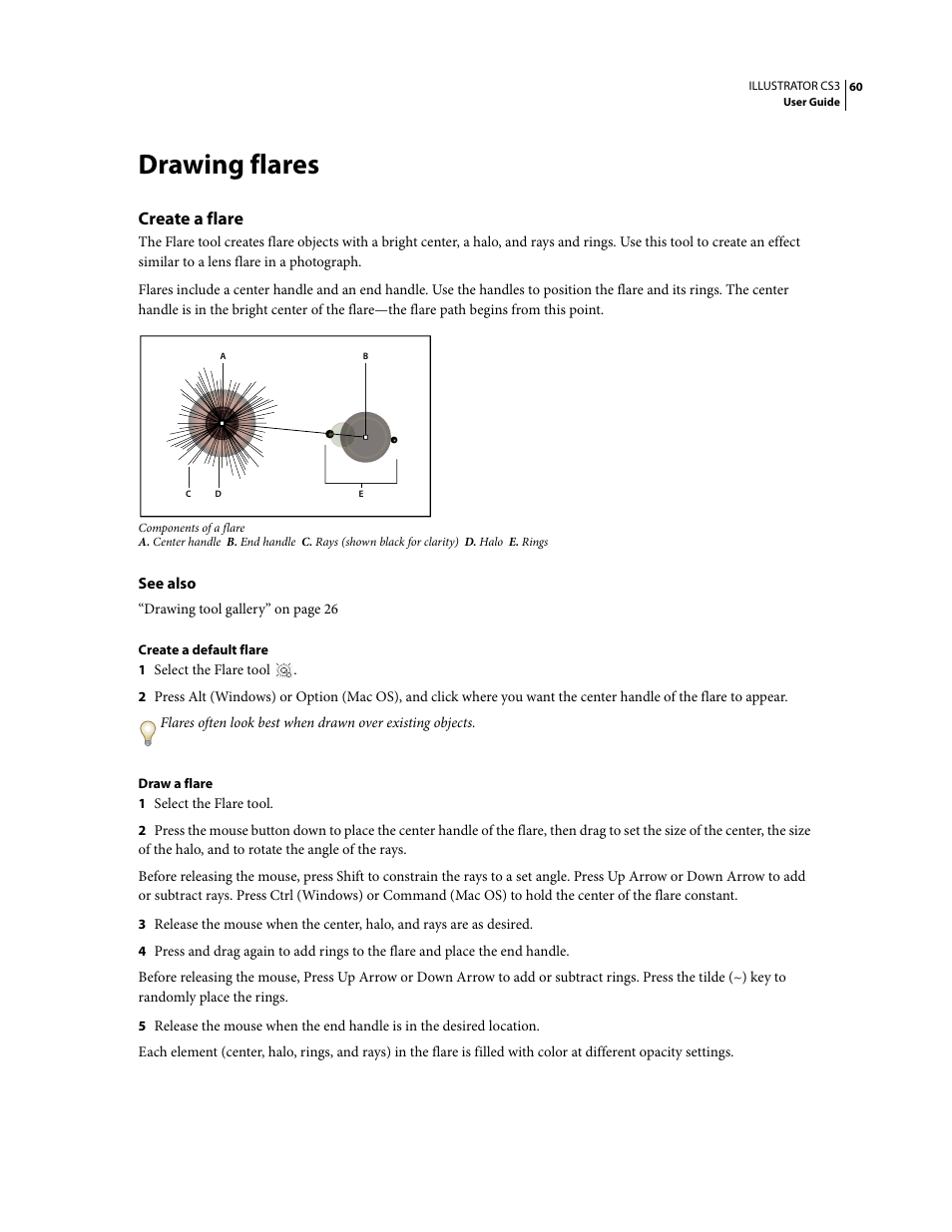 Drawing flares, Create a flare | Adobe Illustrator CS3 User Manual | Page 66 / 495