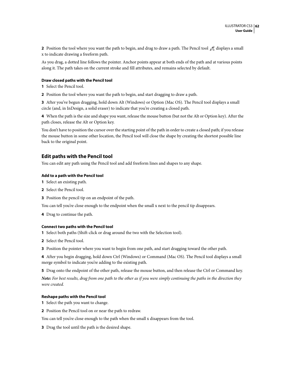 Edit paths with the pencil tool | Adobe Illustrator CS3 User Manual | Page 68 / 495