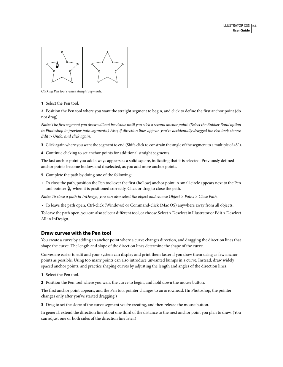 Draw curves with the pen tool | Adobe Illustrator CS3 User Manual | Page 70 / 495