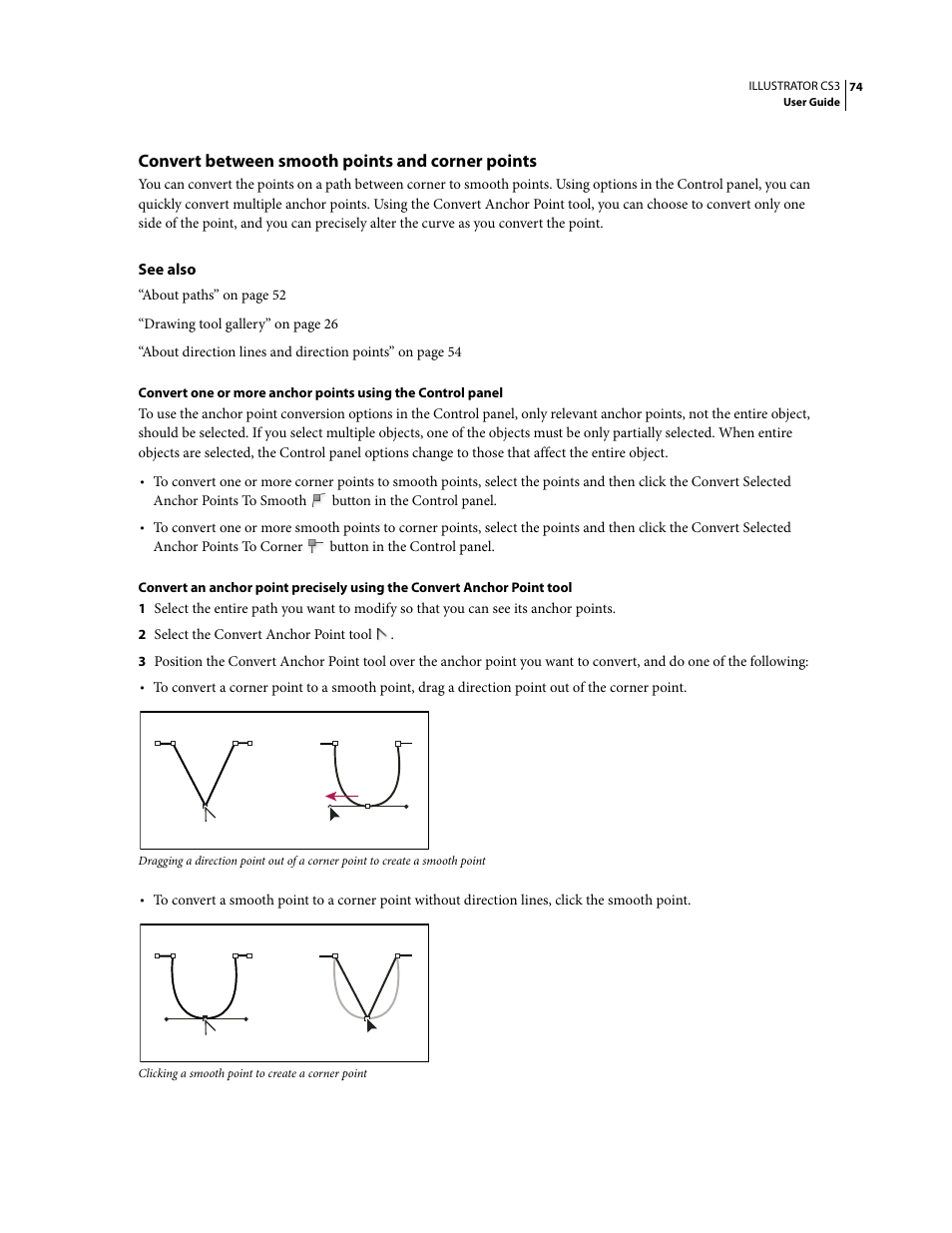 Convert between smooth points and corner points | Adobe Illustrator CS3 User Manual | Page 80 / 495
